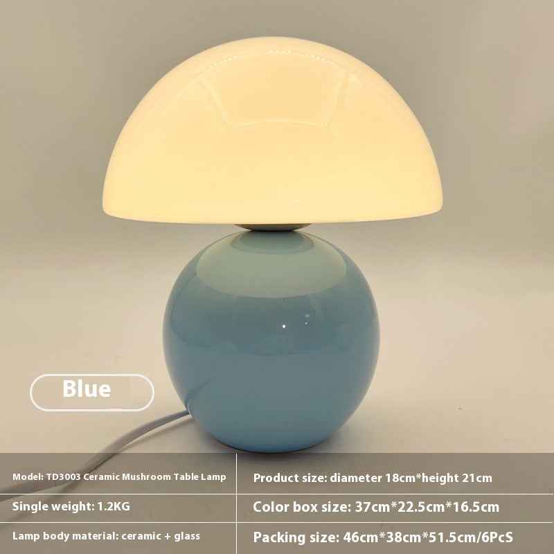 Lampe de chevet champignon céramique bleu pastel