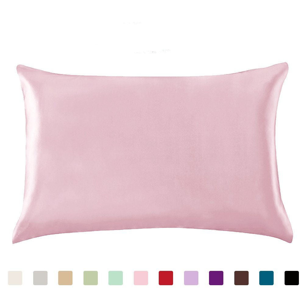 Taie d'oreiller satin rose poudré