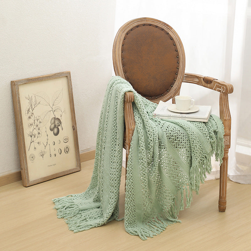 Jeté de canapé en maille coloris vert sauge
