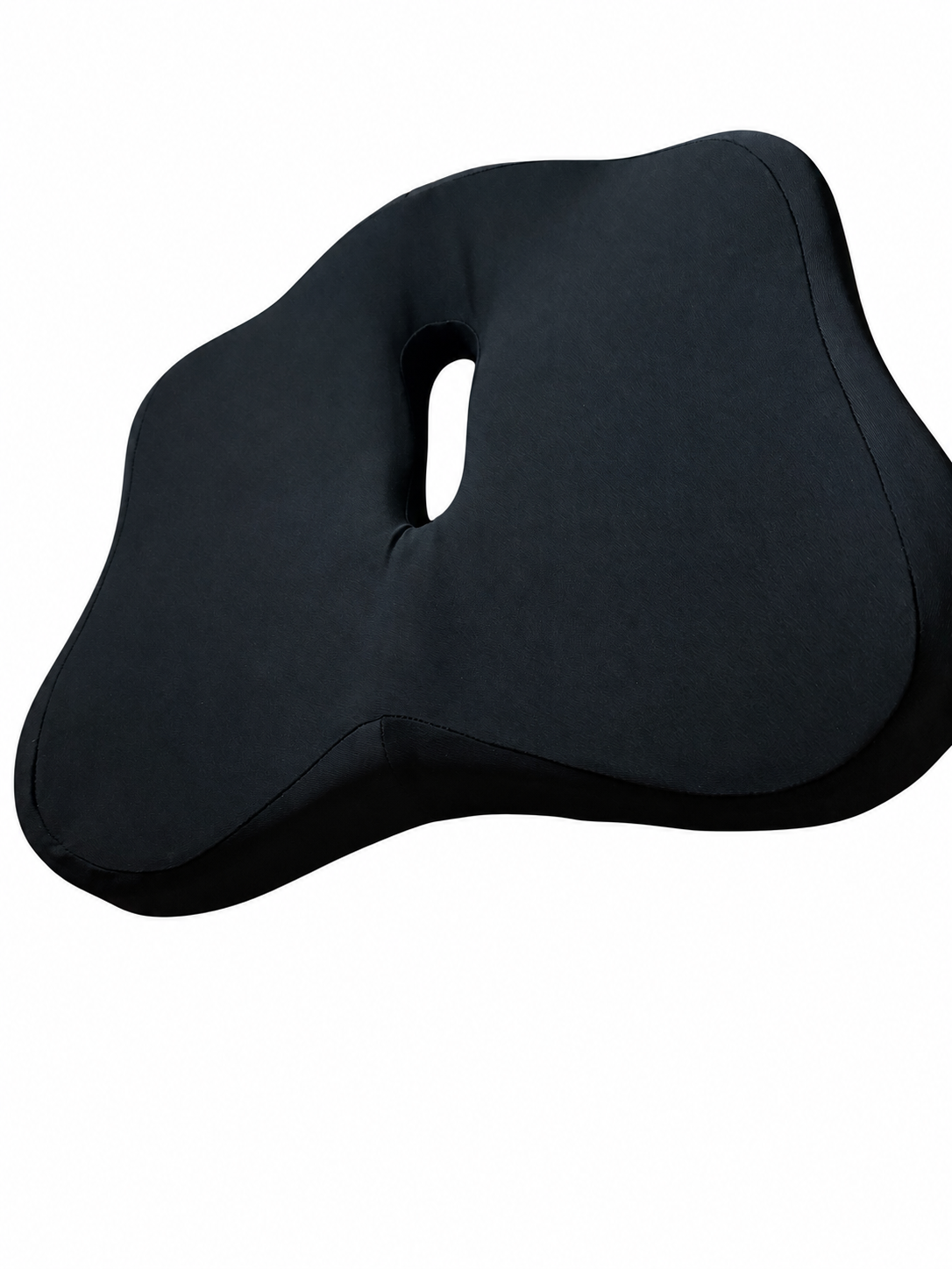 Coussin coccyx à mémoire de forme avec évidement central, housse en suédine noire