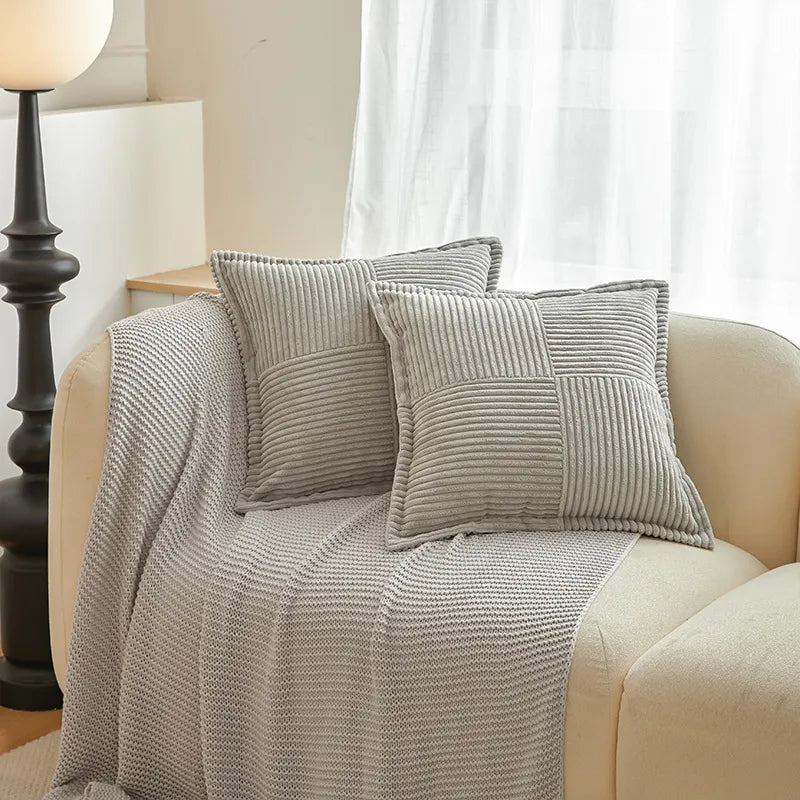 Housse de coussin en velours côtelé 45x45 cm gris clair