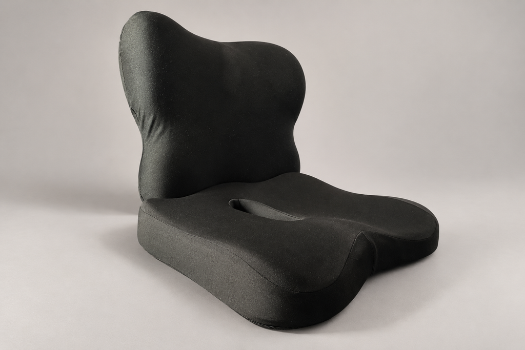 Pack Poste de travail Mirlune : coussin d'assise et coussin lombaire à mémoire de forme, noirs