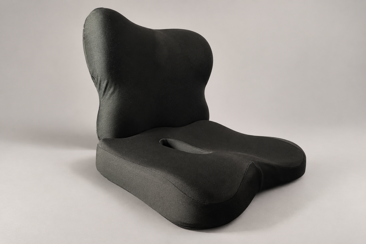 Pack Poste de travail Mirlune : coussin d'assise et coussin lombaire à mémoire de forme, noirs