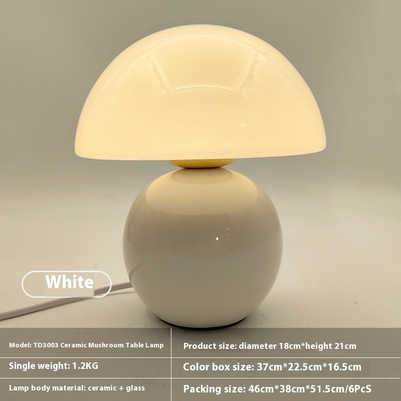 Lampe de chevet champignon céramique blanc laiteux