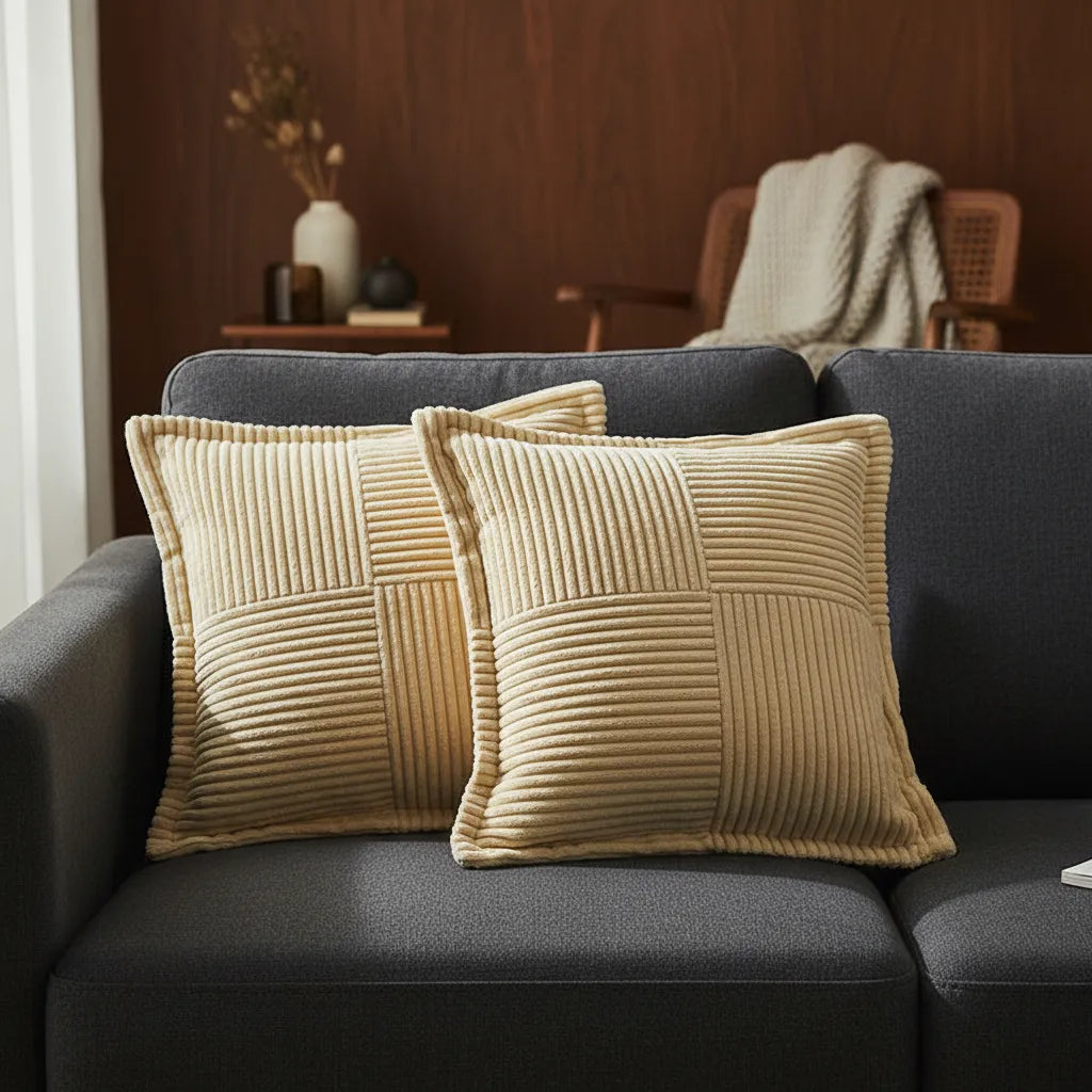 Housse de coussin en velours côtelé 45x45 cm beige