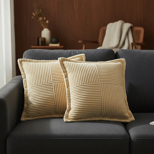 Housse de coussin en velours côtelé 45x45 cm beige