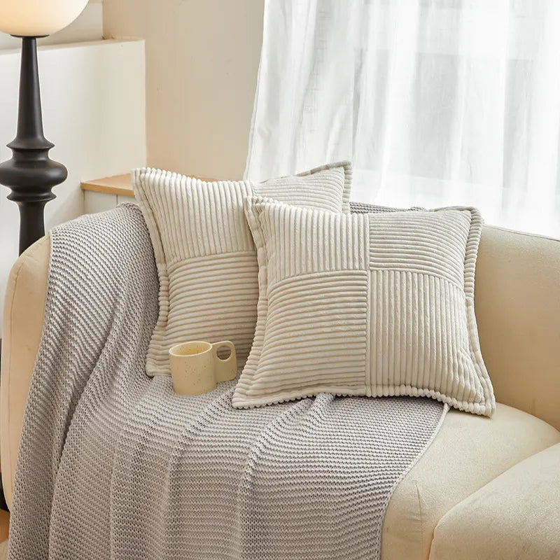 Housse de coussin en velours côtelé 45x45 cm blanc laiteux