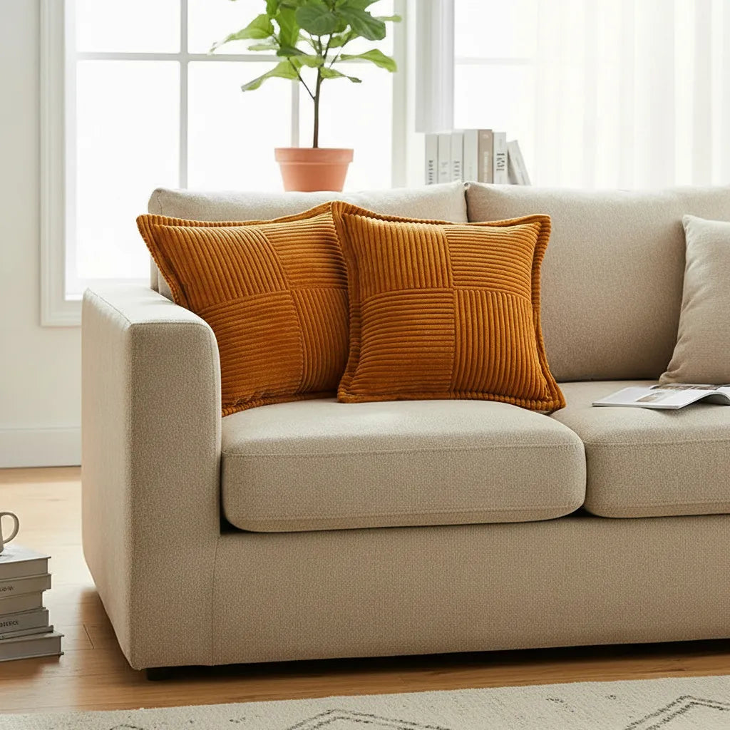 Housse de coussin en velours côtelé 45x45 cm ocre orange